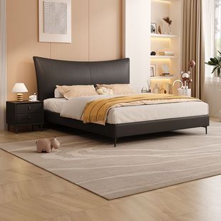 Cream Style Light Luxury Modern Bed Leather Bed Master Bedroom Extremely Simple Modern Double Internet Celebrity Embedded Storage Bed