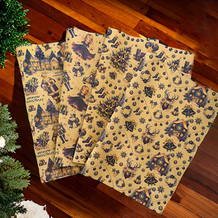 New Dark Blue Yellow Cowhide Wrapping Paper Cute Retro Dark Blue Fairy Tale Gift Gift Decorative Paper Factory Direct Sale