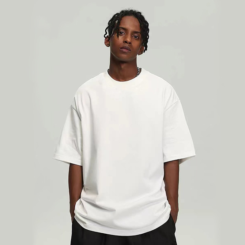 Pesada marca de moda europea y americana de hombro caída camiseta de manga corta para hombres suelta inmes de algodón de gran tamaño pareja camiseta de base