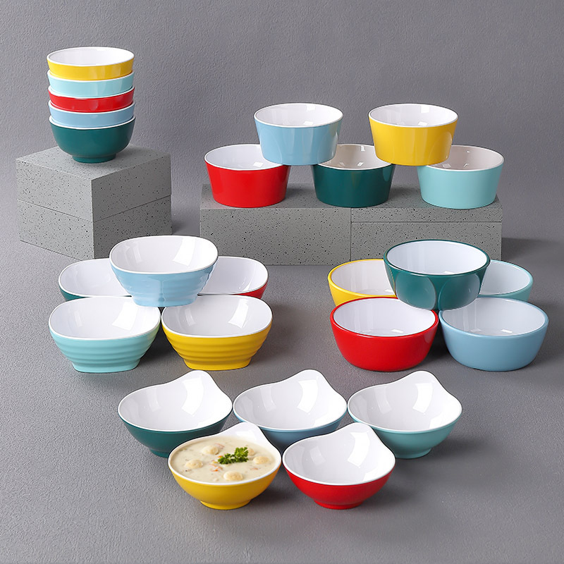 Plastic Rice Bowl, Two-Color Small Bowl, Hot Pot Dipping Bowl, Melamine Tableware, Malatang Example Porcelain Canteen Restaurant Soup Bowl