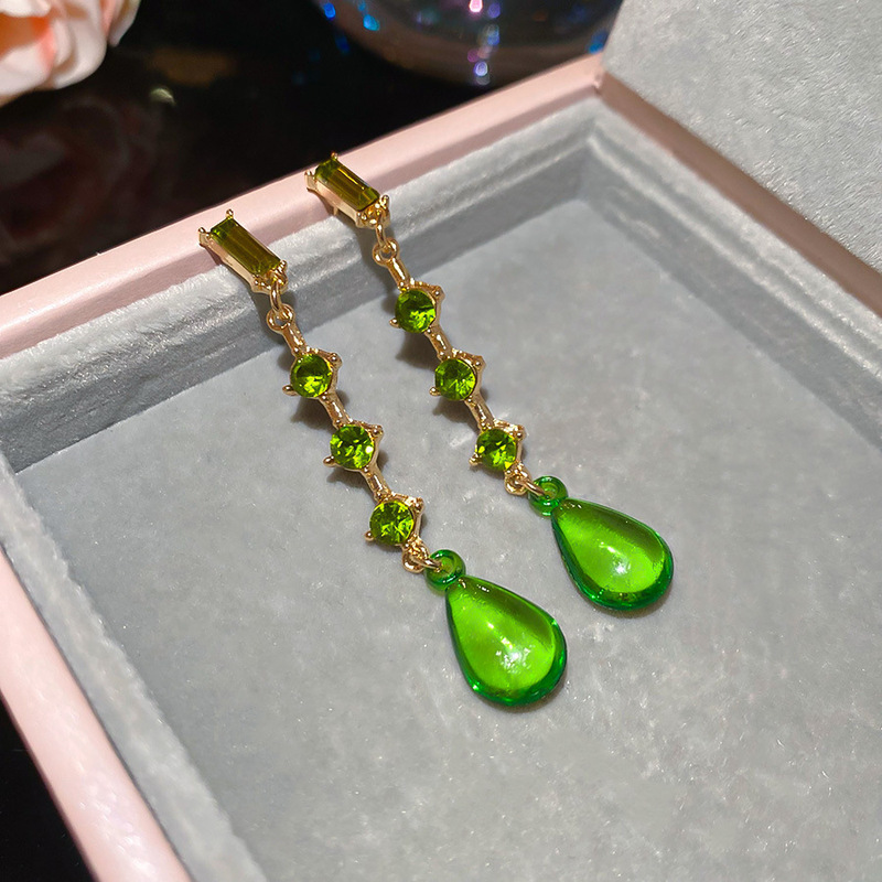 银针绿色花朵镂空锆石耳环轻奢高级感耳钉精致时尚耳饰设计感小众|undefined