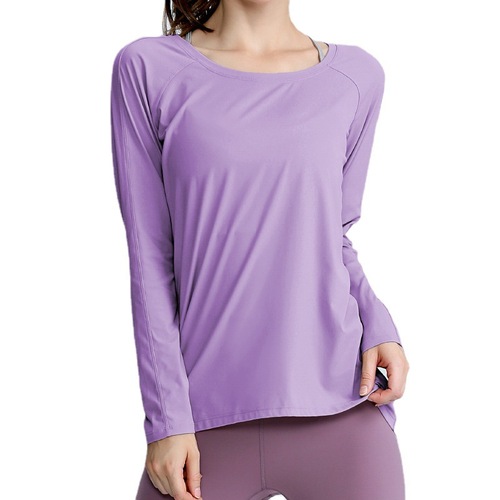 Fitness clothes for women, sports long-sleeved yoga clothes, casual loose, hollow, breathable, sports fitness long-sleeved T-shirts for women