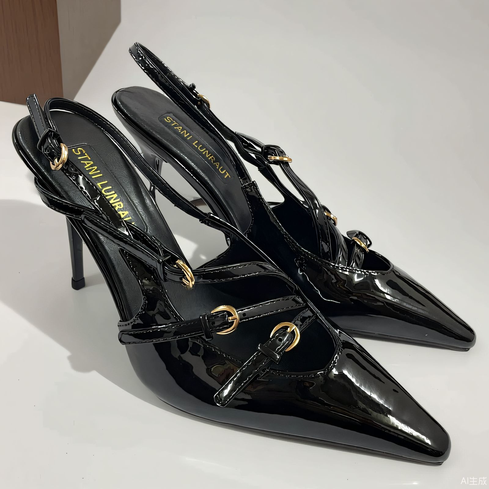 2026 Summer European and American Style Patent Leather Stiletto Heeled Peep-Toe Sandals for Women with Single Strap, Kitten Heel, Pointed Toe, and Back Strap High Heels