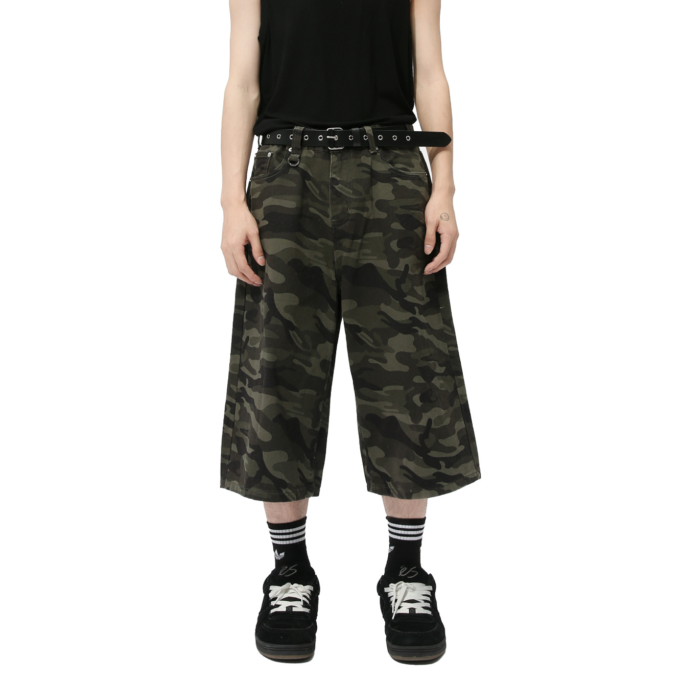 MTLCLOTHES Men's | Autumn American Fashion Retro Camouflage Wide Leg Loose Straight Cropped Jeans Trendy