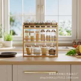 跨境竹制多层厨房调料收纳架桌面香料架香料瓶罐木质收纳架