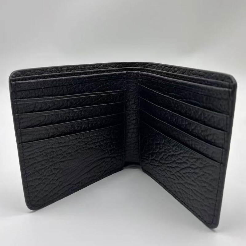 24Ss Classic Four-Corner Stitching Black Fashion Minimalist Cowhide Bifold Wallet Card Holder for Men and Women