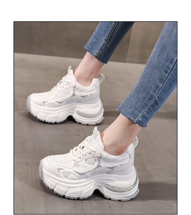 Giày sneaker nữ đế dày tăng chiều cao lưới thoáng khí — Màu trắng chi tiết 15