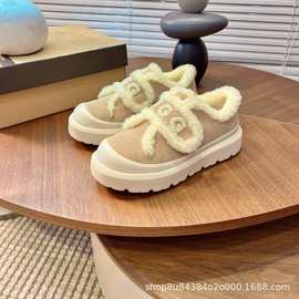 2025冬季新款欧美皮毛一体厚底雪地靴女百搭加绒保暖魔术贴棉女鞋