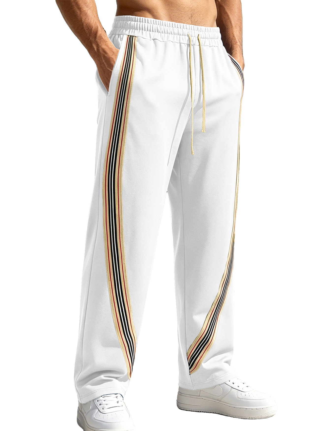 Amazon primavera y verano hombre estilo americano de diseño de rayas transfronterizas empalmado suelto al aire libre ocio pantalones de comercio exterior largos