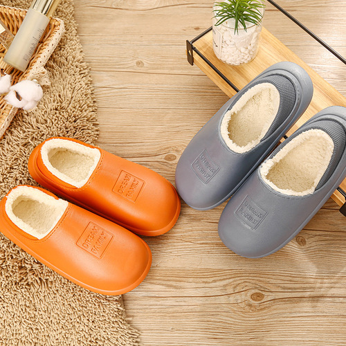  Autumn/Winter Cotton Slippers with Heel Support, Non-Slip Cotton Shoes for Indoor and Outdoor Home Waterproof Couple Soft Home Slippers