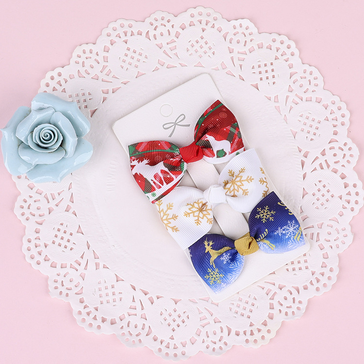 Christmas Printed Bow Children's Hairpins 3 Sets Wholesale Nihaojewelry display picture 10