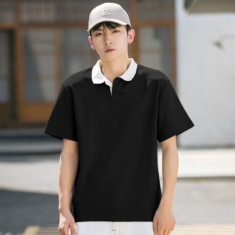 Tendencia 2024 nueva versión de la camiseta coreana de solapa de color de contraste Tendencia verano nueva camisa Polo de hombre camisa de media manga
