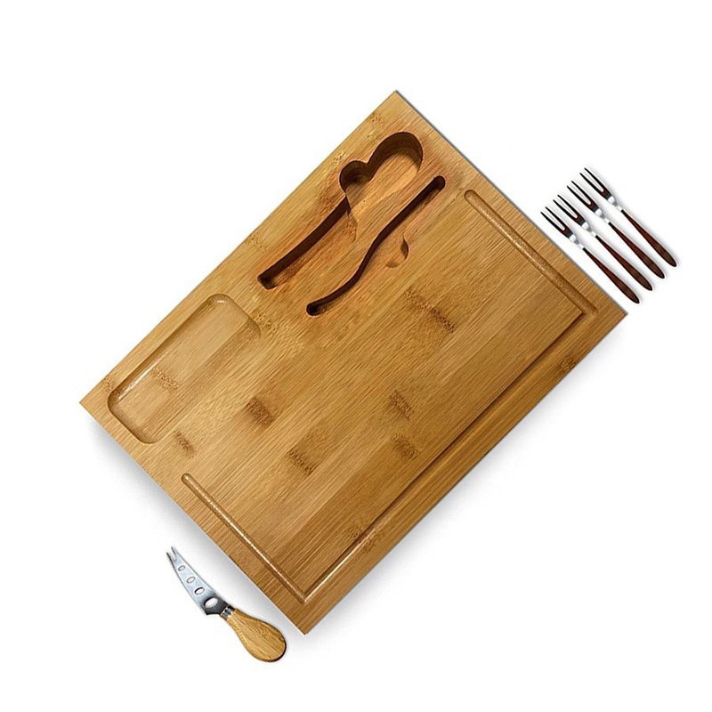 Tabla de cortar de bambú con cuchillo y tenedor queso tabla de platos multifuncional casero tabla de frutas y verduras tabla de pizza tabla