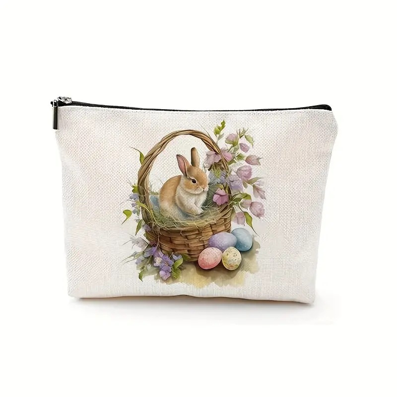 Transfronterizo Amazon Temu popular patrón de Pascua de lino de doble cara de impresión bolsa de cosméticos bolsa de cremallera para las mujeres