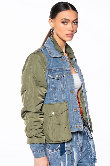 Women's Denim Jacket Loose Colour Block Cotton Coat For Women_voghion.com