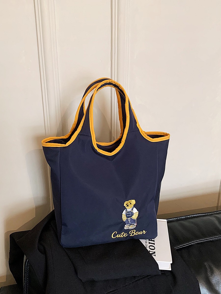 Rl Bear Çapılı Kanvas Alış-veriş Çantası və Tote Çanta