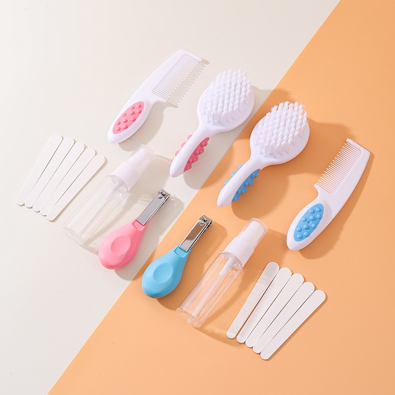 Juego de cuidado del bebé masaje para bebés combinación de cepillo de cuero cabelludo cortaúñas para bebés juego de botella de spray