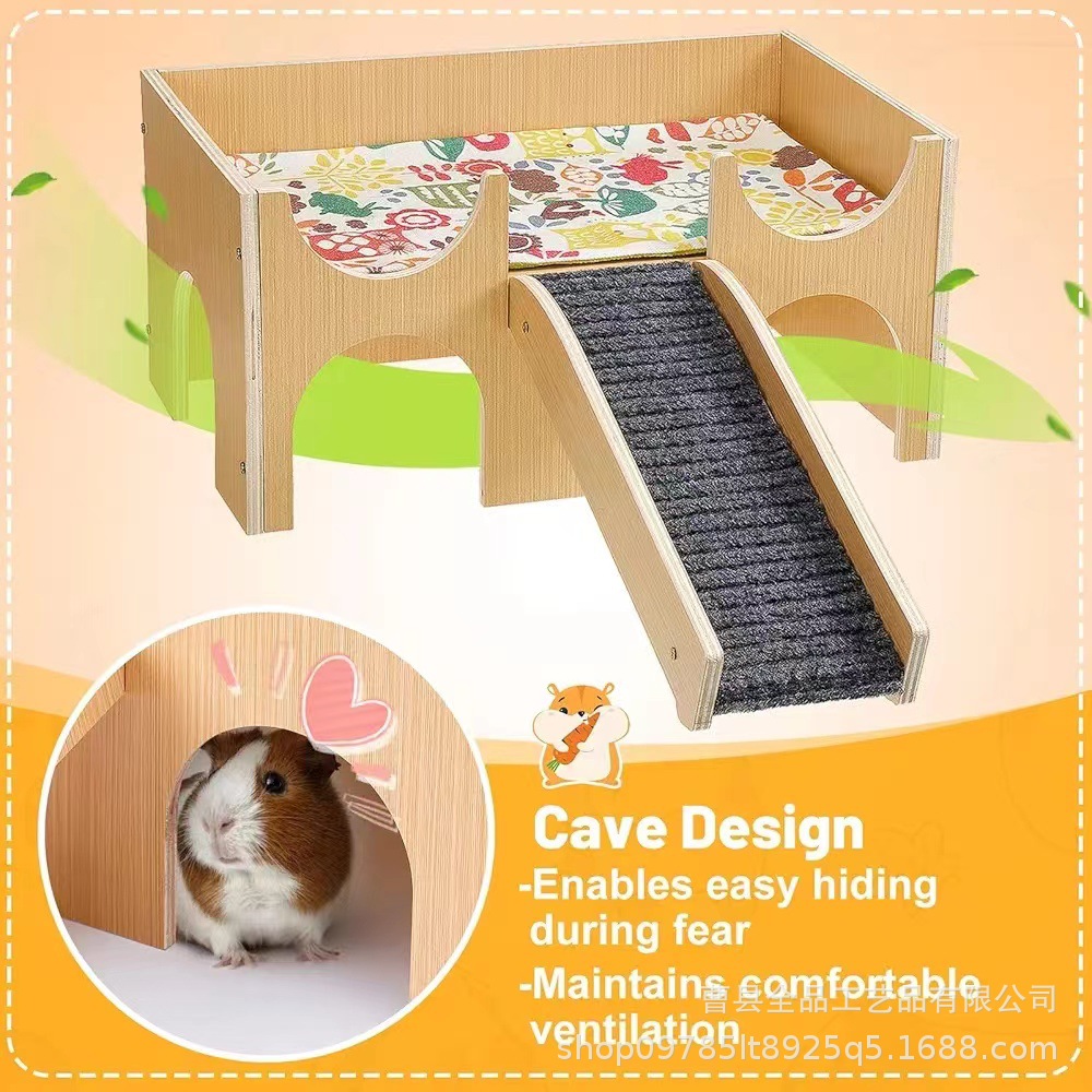 Escondite de conejillo de indias de madera Casa de refugio de conejillo de indias desmontable Madera Pequeño hábitat de animales Castillo de hámster de madera