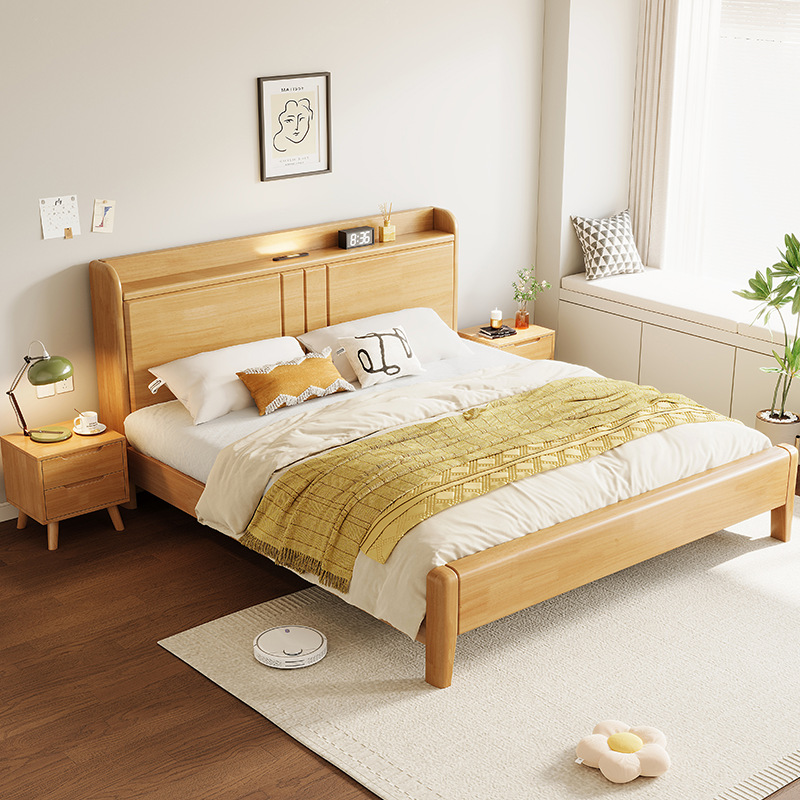 北欧实木床现代简约实木1.8米双人床家用小户型主卧1.5米单人床