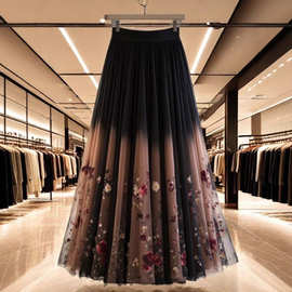 独特高级遮肉温柔甜美印花半身裙女2025秋季新款高腰减龄长款裙子