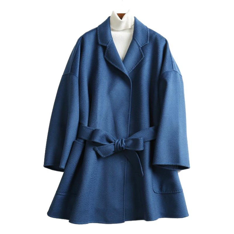 Осень-зима 2022, новая шерстяная верхняя одежда с волнистой водной рябью, двусторонняя шерстяная верхняя одежда средней длины, верхняя одежда на шнуровке, женская одежда оптом