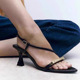 sandals women's slim heels 2024 summer new metal chain with pointed toe high heels women's back strap women's shoes