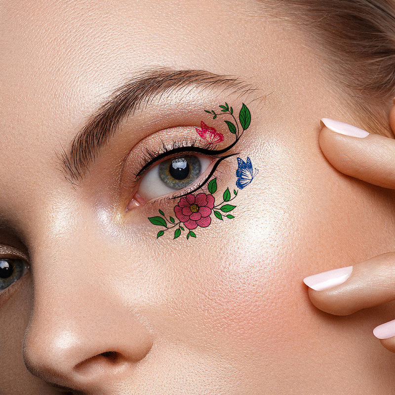 New Face and Eye Tattoo Stickers European Party Face Makeup Eye and Eyebrow DIY Waterproof Sweat Tattoo Stickers