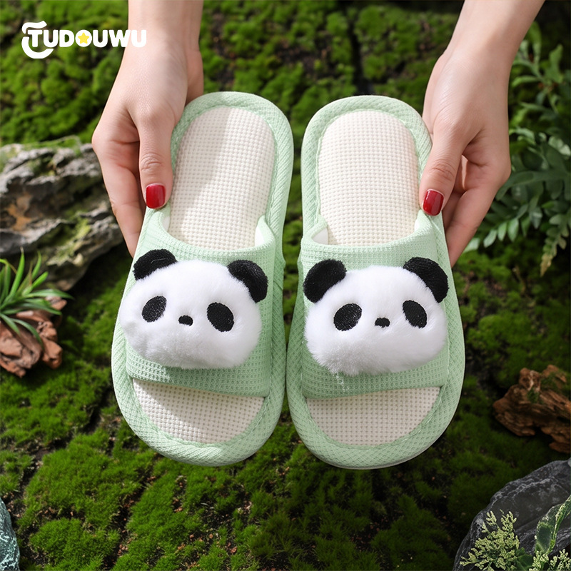 Spring and Autumn Parent-Child Linen Slippers for Men and Women Baby Cartoon Avatar Furry Slippers Autumn and Winter Home Floor Slippers Wholesale