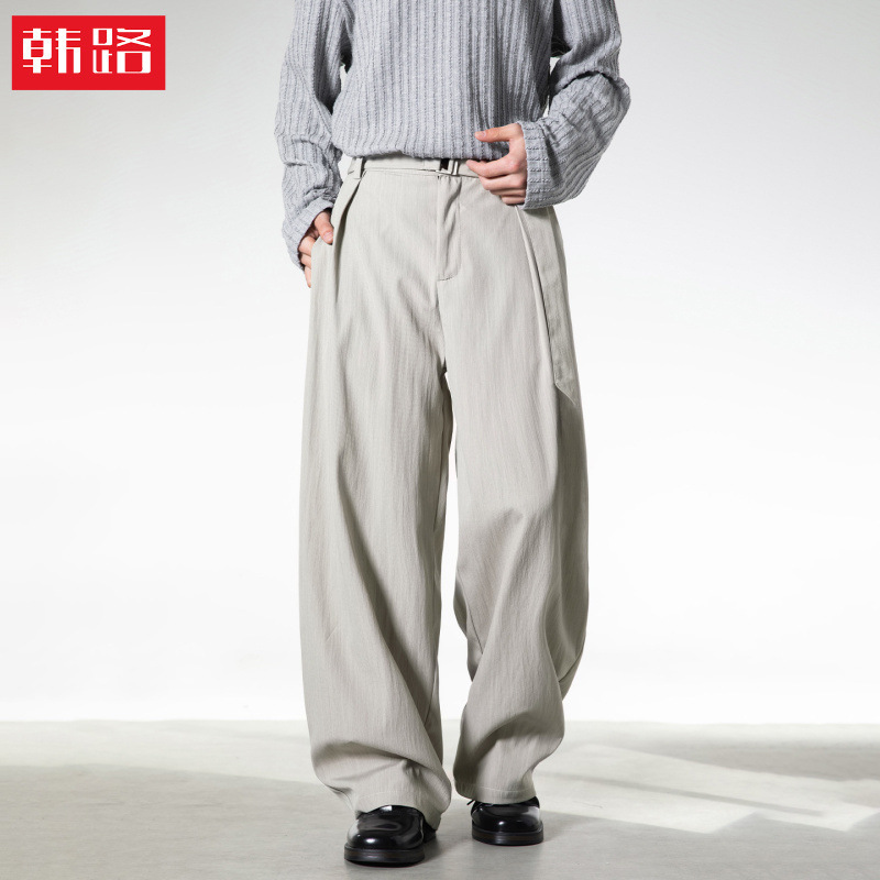 Three-Dimensional Pleated Drapey Casual Pants, Spring/Summer Style, Old Money Style Trousers, Textured Loose Straight-Leg Long Pants