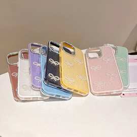 钻石贝壳纹珍珠蝴蝶结iPhone16苹果15适用13/14pro max手机壳防摔