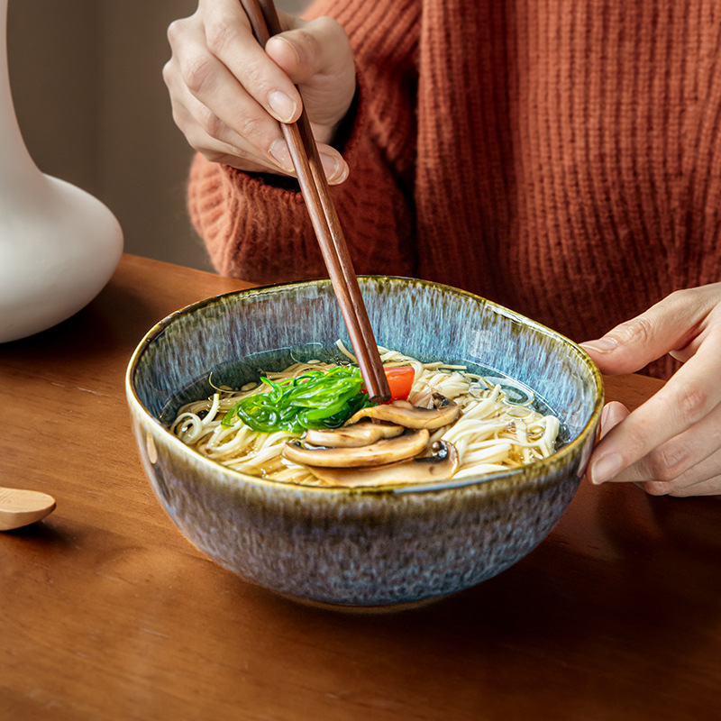 Yunmeng Kiln se convierte en un cuenco de fideos de forma especial de 6.5 pulgadas, cuenco de frutas de cerámica, restaurante de alta gama, vajilla especial, exportación transfronteriza