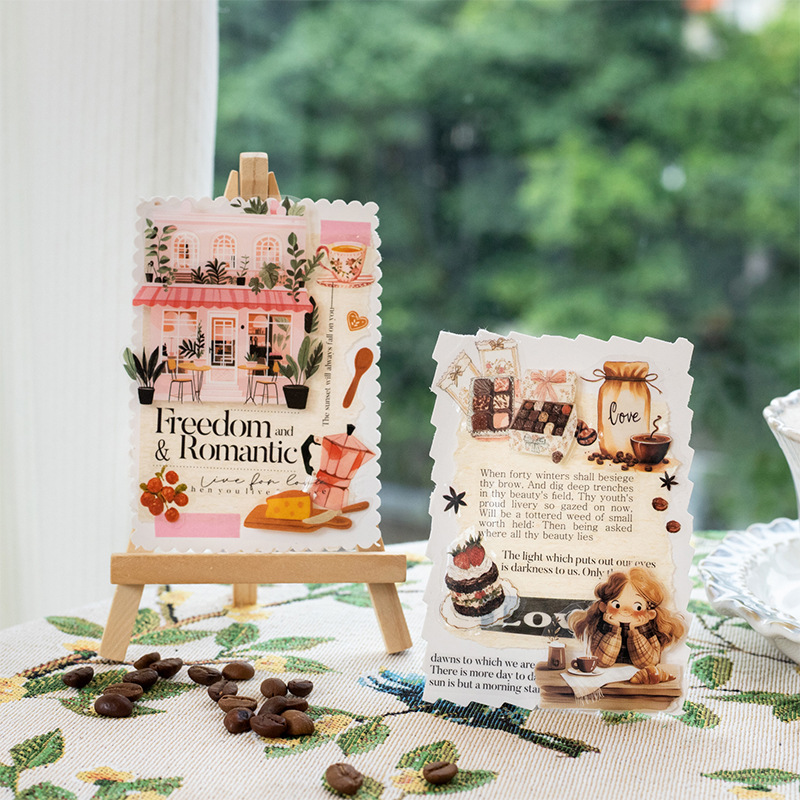 Hermoso día troquelado pegatinas de PET, café, pequeña fiesta, tema de café, libro de mano, material de paisaje, pegatinas