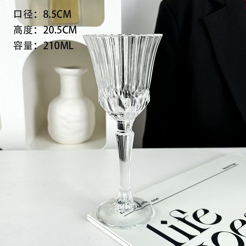 Taza de vidrio de cristal moderno simple taza de vino alto europeo con taza de jugo taza de comida taza de diamante taza