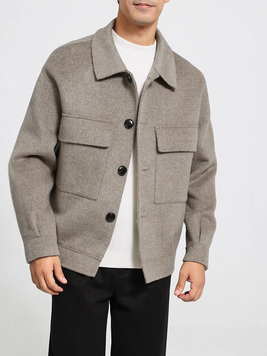 Otoño y invierno de hombre de doble cara 100 chaqueta de lana nizi chaqueta de solapa suelta cuello corto chaqueta de cachemira personalizada