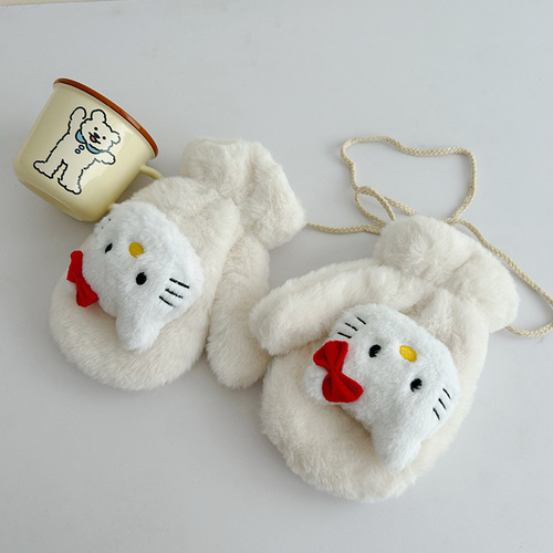 Cute cat plush gloves for women in winter  new versatile Korean style student furry scarf to keep warm in winter