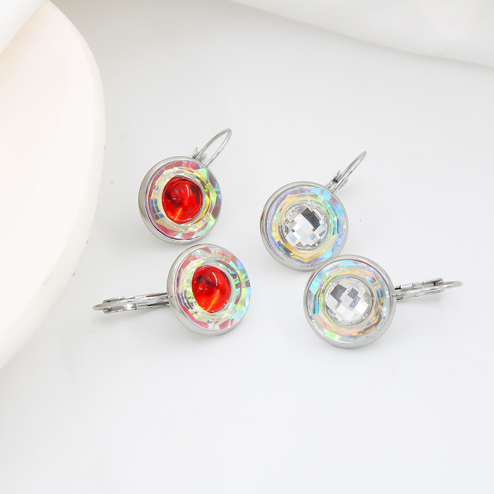 Basic Gradient Color Stainless Steel Plating Glass Drop Earrings 1 Pair