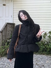 气质高级感黑色高领花苞棉服外套女冬季韩系保暖收腰显瘦棉衣夹克