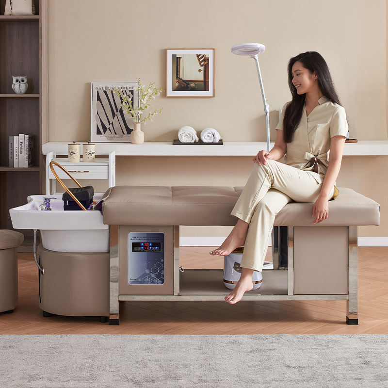 Cama de masaje de terapia de cabello para salón de belleza especial de peluquería calentador de agua de temperatura constante de circulación de agua fumigante tailandés lavabo de cabello