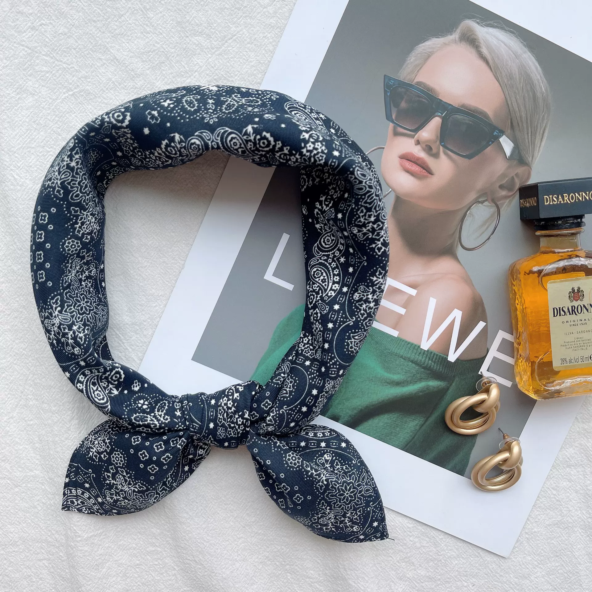 杭州缎面仿真丝丝巾北欧简约条纹真丝围巾女53cm方巾领巾披肩