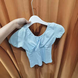舞蹈体操短袖表演服学校舞蹈练功服装女童背心考级服吊带体操服