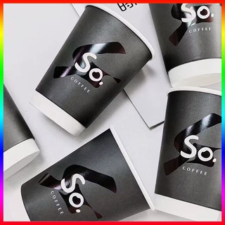 起鼓UV网红烫黑咖啡杯子热拿铁奶茶饮品纸杯带盖外卖商用定制logo