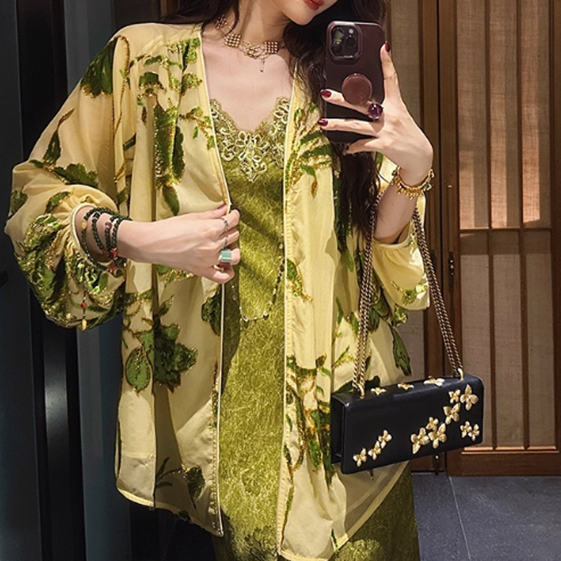 【南枝仙】新中式非遗梭织丝绒烂花衬衫女外套国风洋气套装裙子潮|undefined