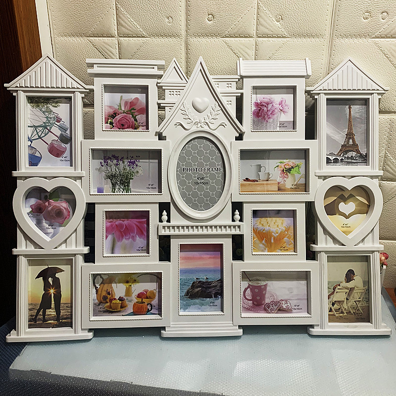 Ventas de fábrica combinación de 16 agujeros reloj de una pieza de estilo europeo integrado montado en la pared marco decorativo de fotos PVC Comercio exterior transfronterizo europeo y americano