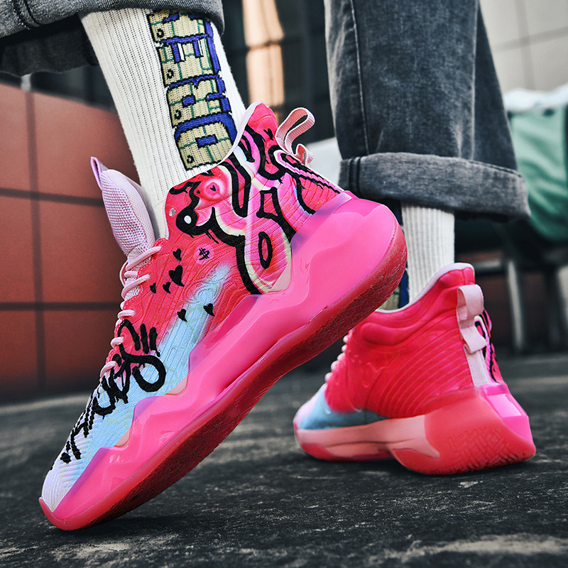 High-Quality, Popular Fluorescent High-Top Basketball Shoes for Men, Friction-Resistant, Stylish Sneakers, Comfortable and Wear-Resistant, Suitable for Couples