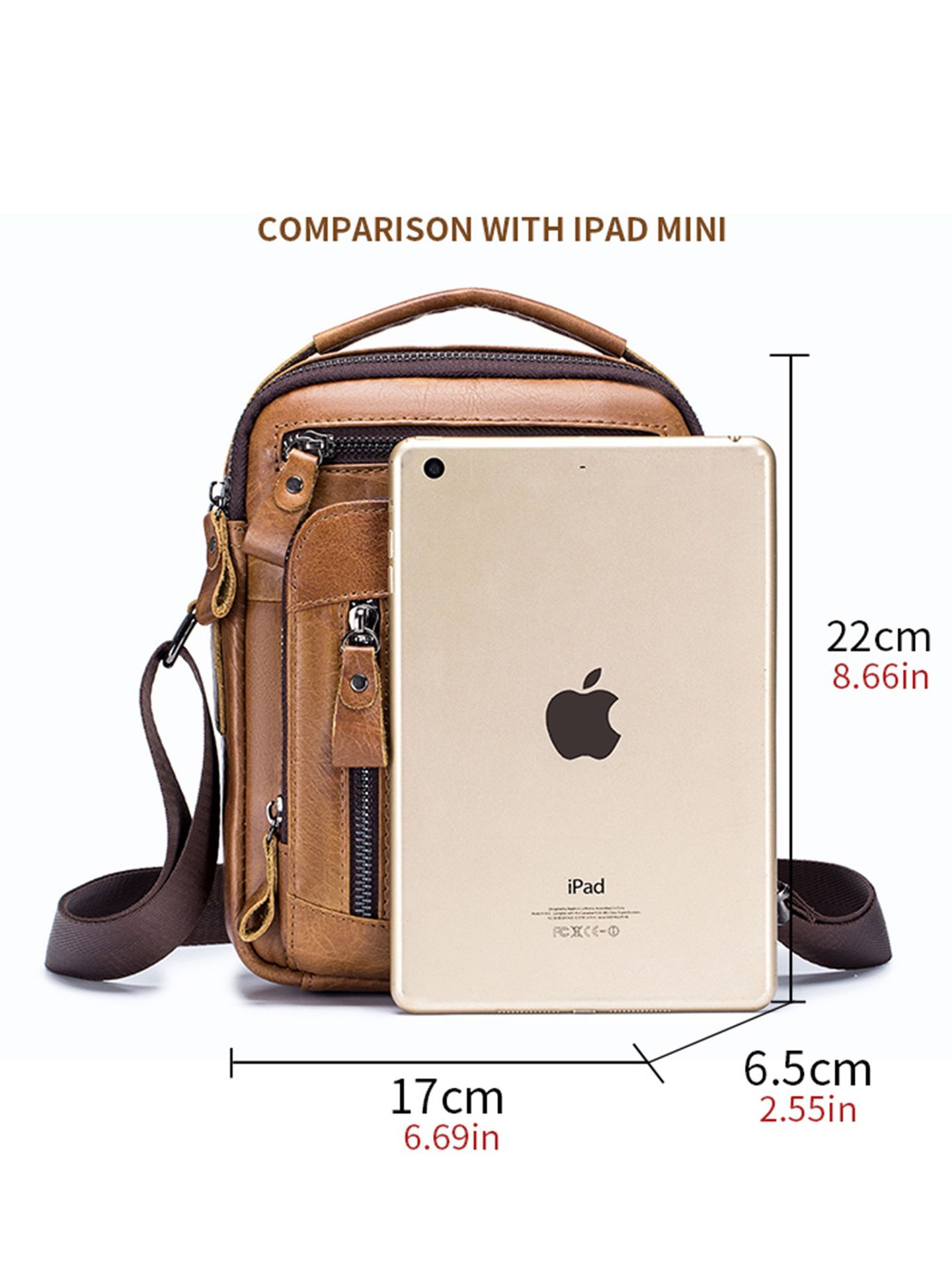 Bolso Bandolera de Piel de Vaca para Hombre, Piel de Vaca de Primera Capa, Multifuncional, para Trabajo