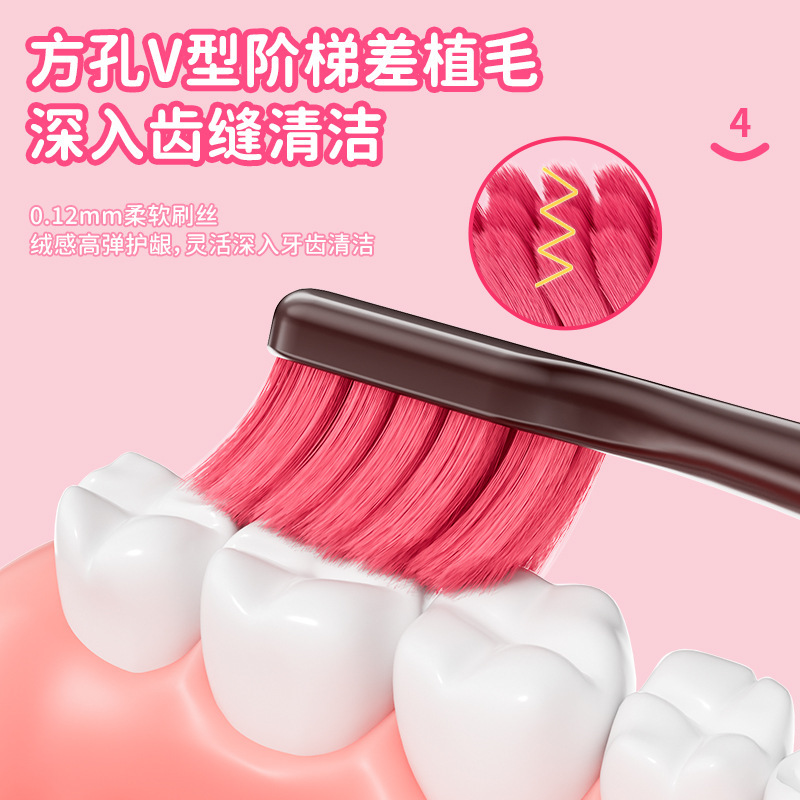 韩国品牌草莓熊牙刷方孔细柔清洁护龈情侣成人牙刷软毛高级三支装|undefined