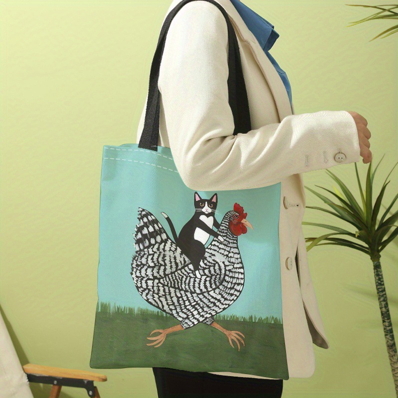 亚马逊油画动物女士休闲肩包手提包大容量帆布沙滩包手提包购物袋