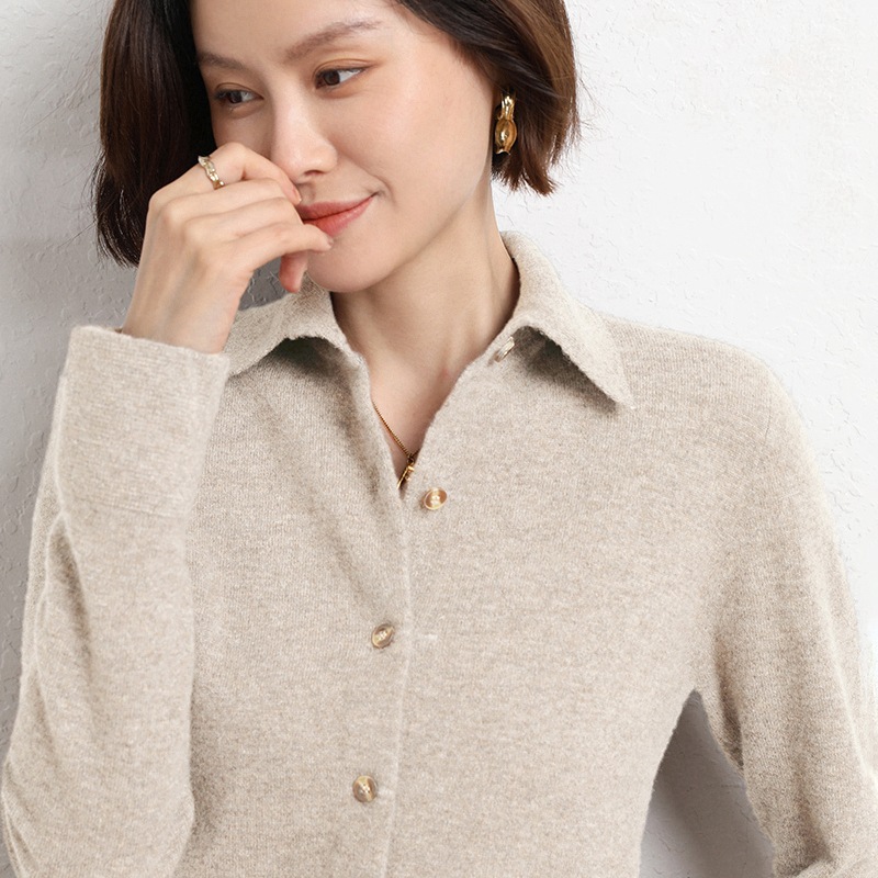 春秋Polo领针织毛衣开衫女翻领外套打底衫女新年红色女韩慵懒风