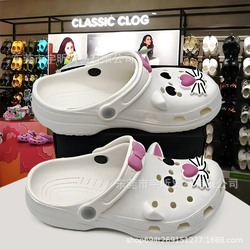 Детские сабо с трехмерным котом для девочек, детские закрытые тапочки среднего и большого размера, детские сандалии для родителей и детей, пляжная обувь.