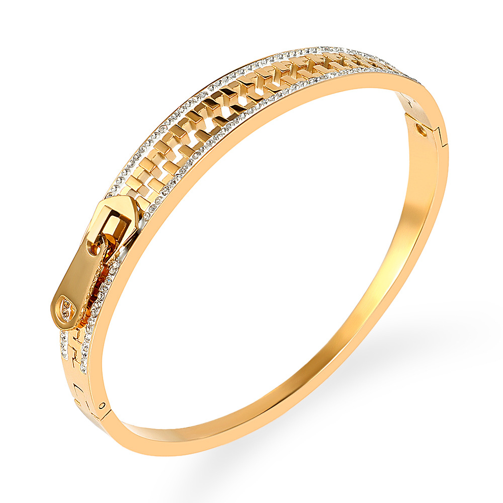 Vacuum Plating Gold Plating Process Casual Lady Geometric Stainless Steel Rhinestones Bangle In Bulk